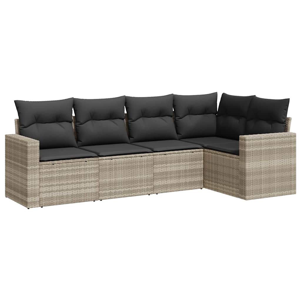 5-tlg. Garten-Sofagarnitur mit Kissen Schwarz Poly Rattan