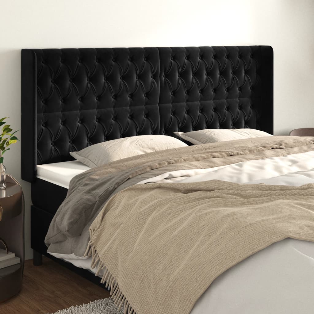 Kopfteil mit Ohren Dunkelblau 93x16x78/88 cm Samt