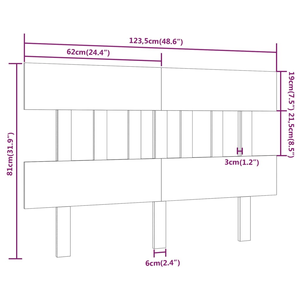 Bett-Kopfteil Schwarz 78,5x3x81 cm Massivholz Kiefer