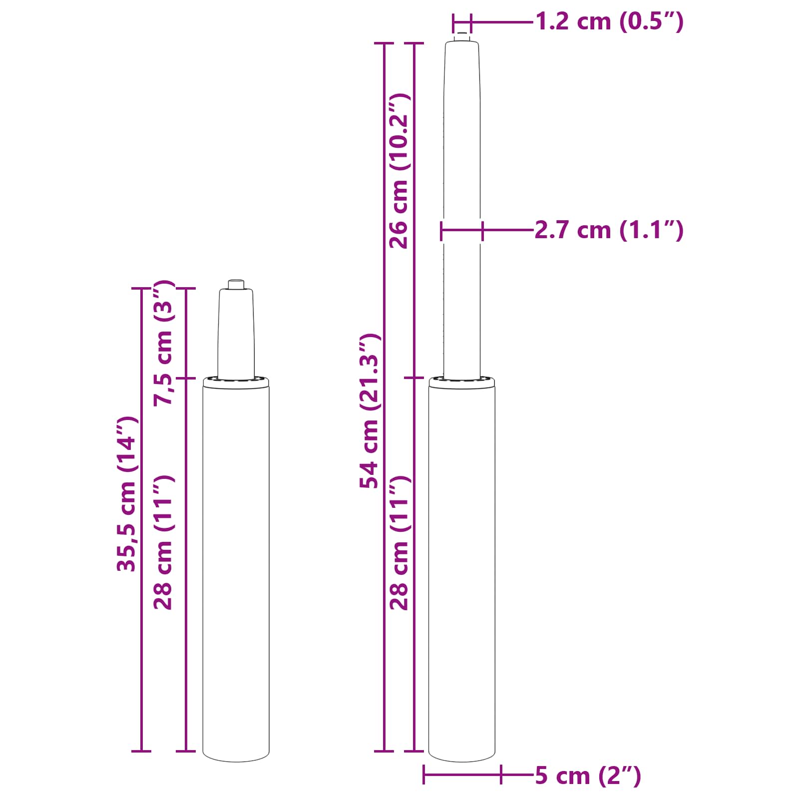 Bürostuhl Gaszylinder Schwarz 239-309 mm Eisen