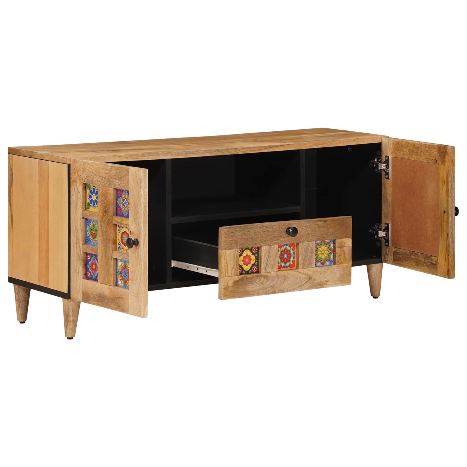 TV-Schränk mit Tür Walnuss 105 x 33 x 46 cm Massivholz Mango