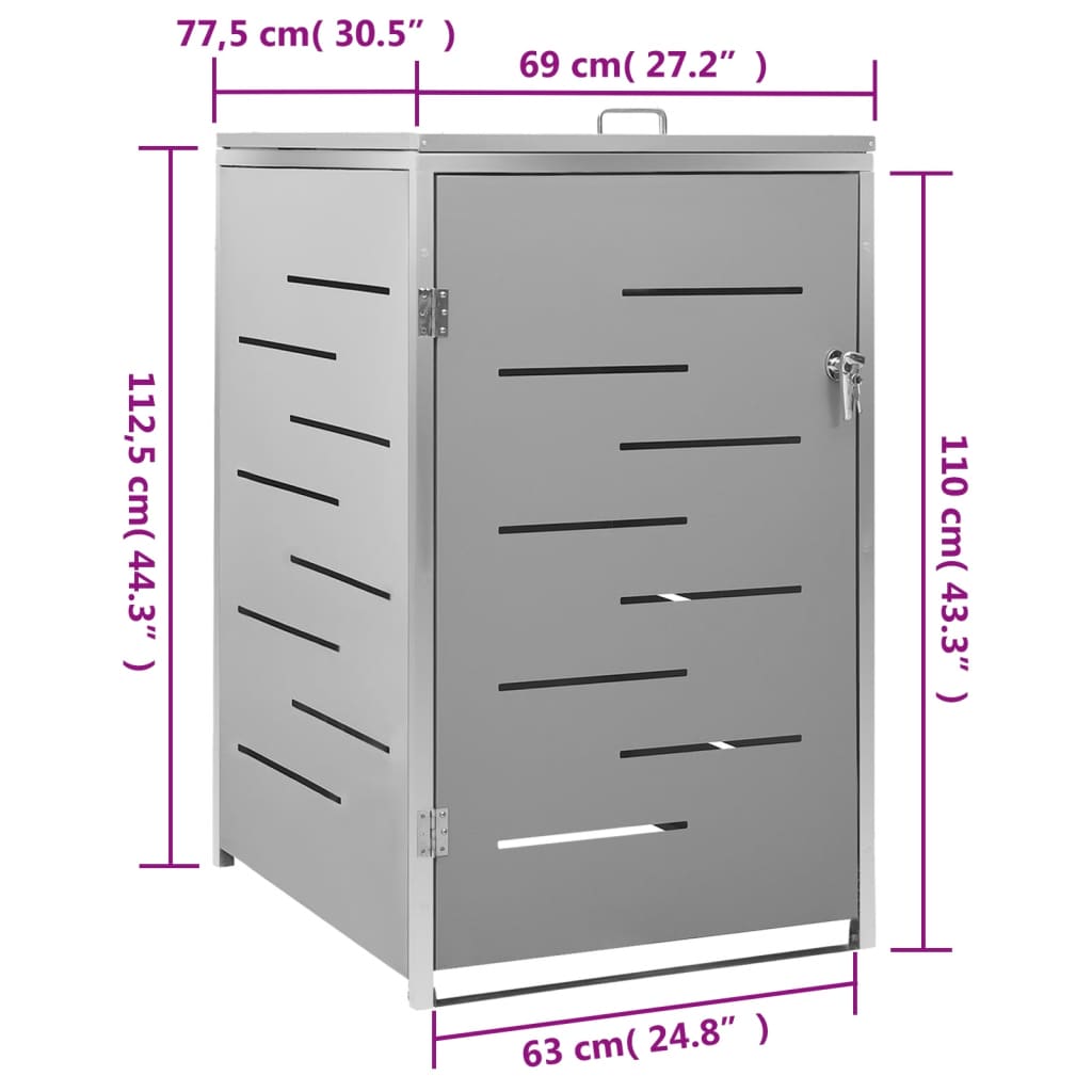 Mülltonnenbox für 3 Tonnen 207x77,5x112,5 cm Edelstahl