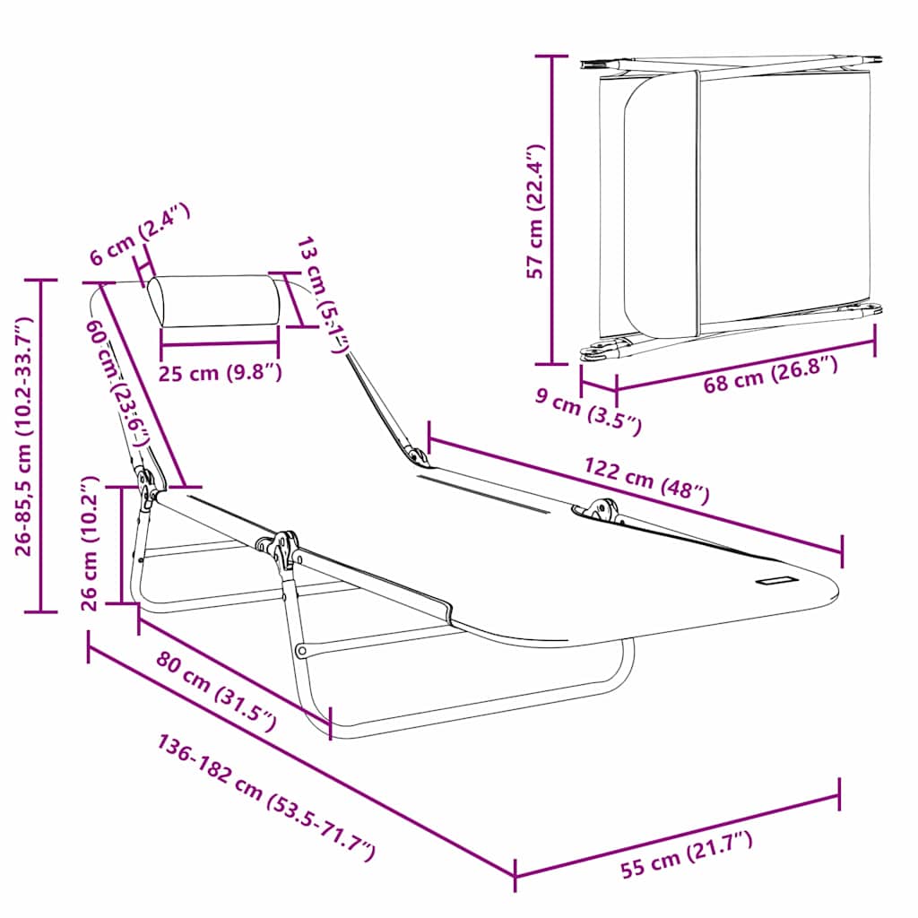 Klappbare Sonnenliege Creme 182 x 55 x 85,5 cm Textilene