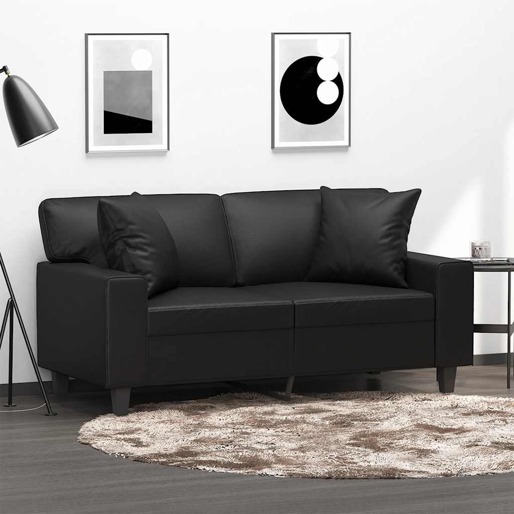 2-Sitzer-Sofa mit Zierkissen Creme 120 cm Kunstleder