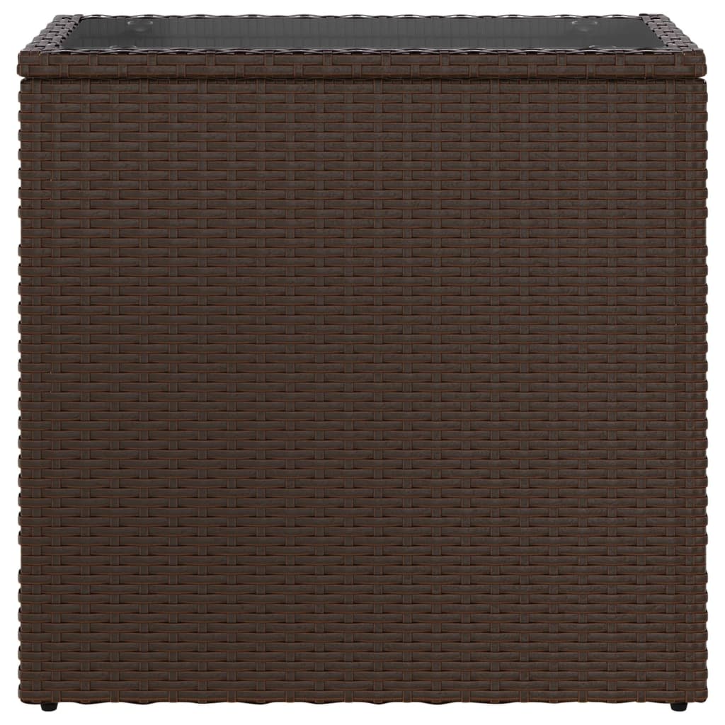 Garten-Beistelltisch mit Glasplatte Schwarz 58x27,5x55cm Rattan