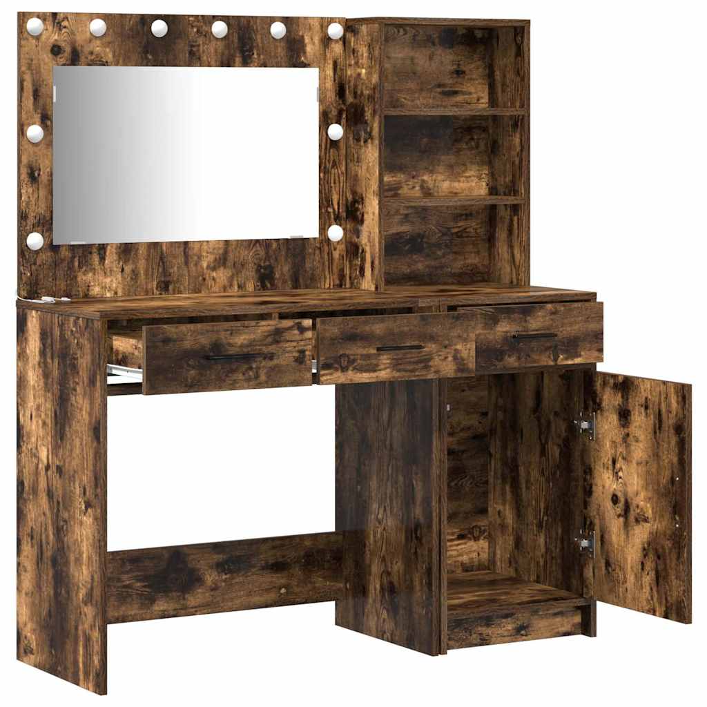 Schminktisch mit Spiegelbeleuchtung 2 pcs Weiß Holzwerkstoff