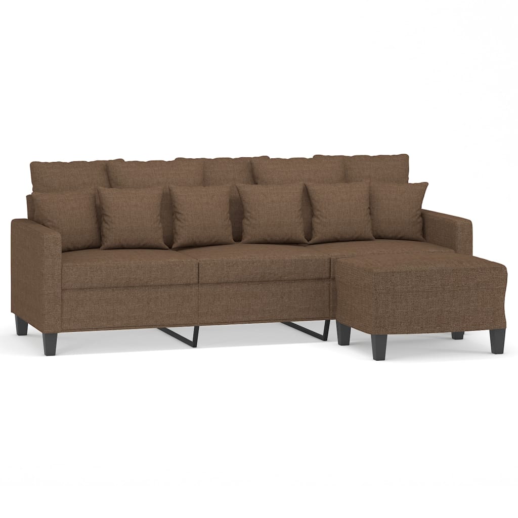 3-Sitzer-Sofa mit Hocker Creme 180 cm Stoff