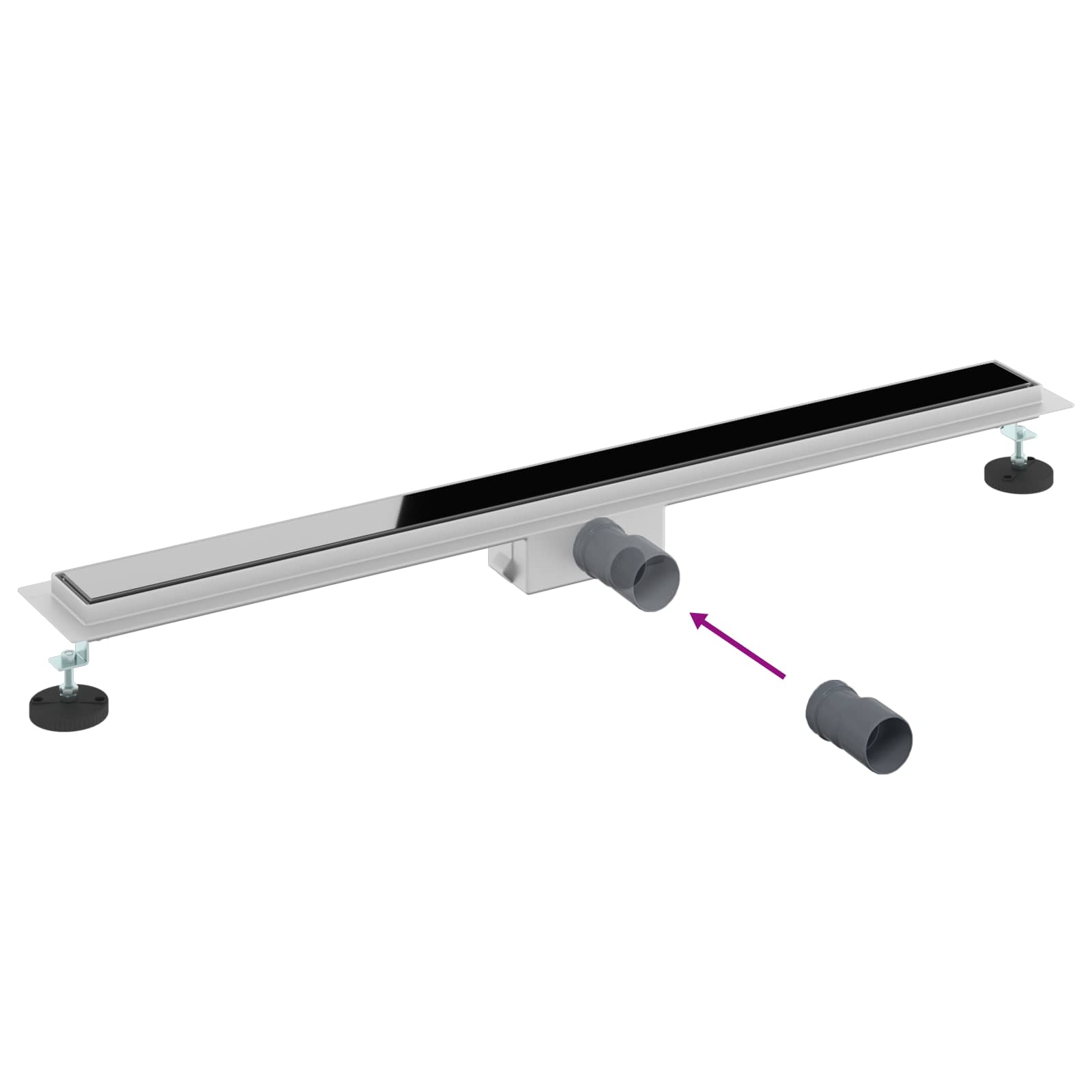 Duschabfluss mit Glasabdeckung Schwarz 50 cm Edelstahl 304
