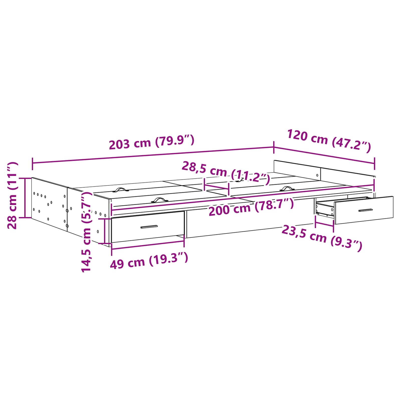 Aufbewahrungsbettgestell Weiß 200 x 200 cm Holzwerkstoff