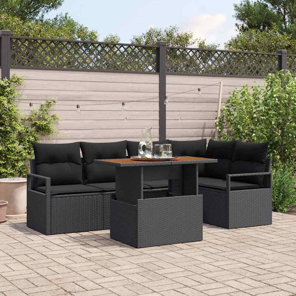 Garten Essgruppe mit Kissen 6 pcs Schwarz und Creme