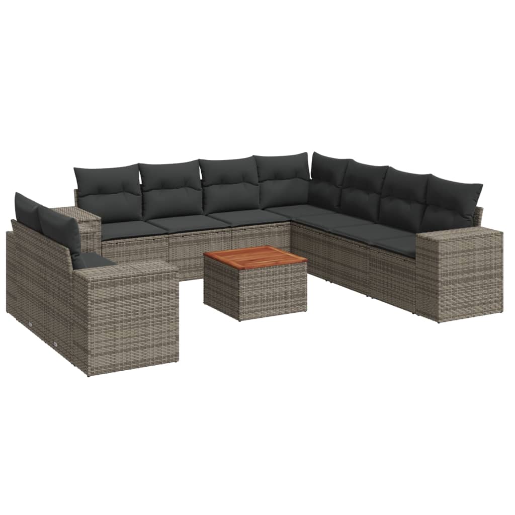 10-tlg. Garten-Sofagarnitur mit Kissen Schwarz Poly Rattan