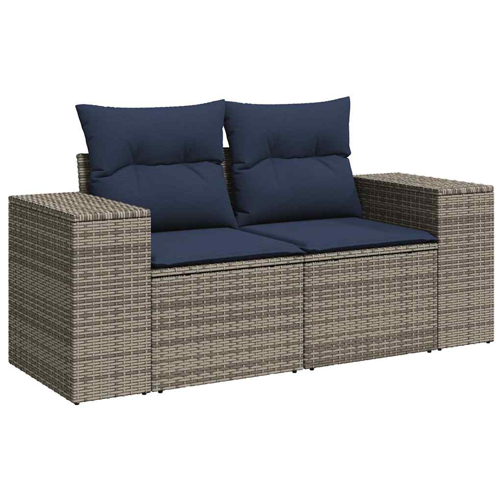 10-teiliges Gartensofa-Set mit Kissen, schwarzes Polyrattan
