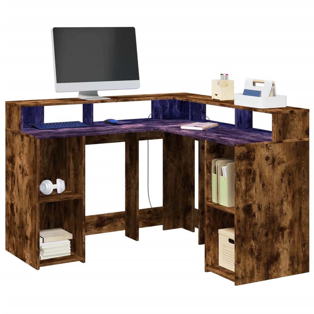 LED-Schreibtisch Weiß 130x130x91 cm Holzwerkstoff