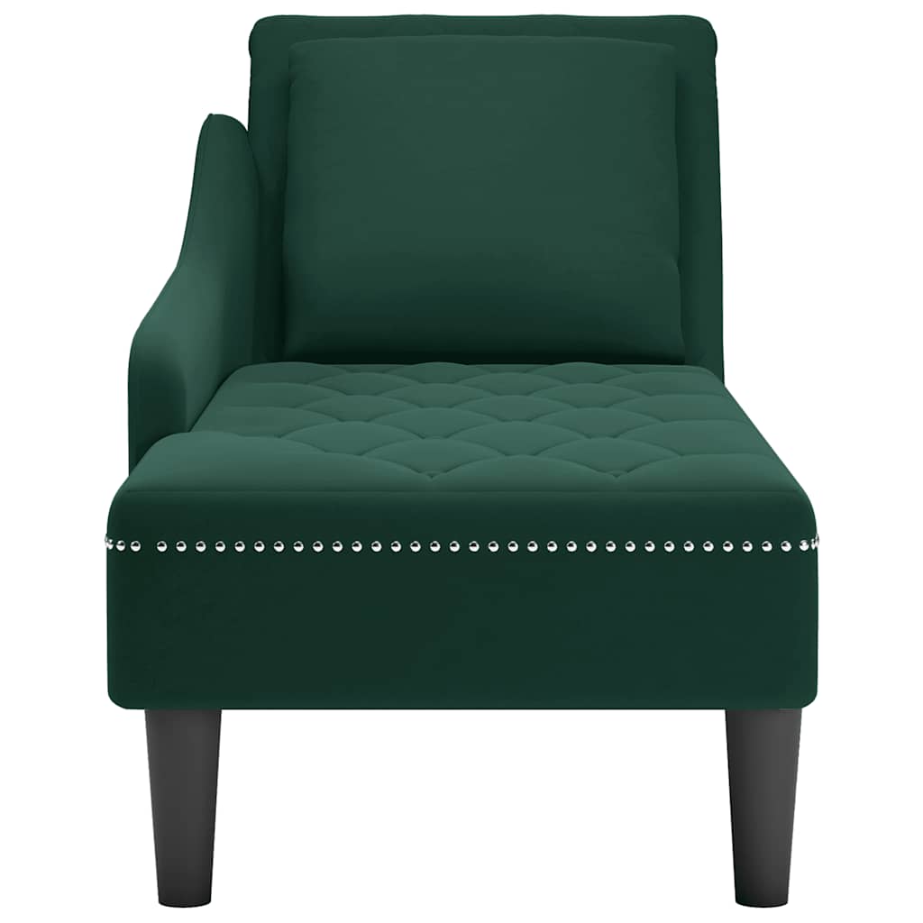 Chaiselongue mit Kissen und Rechter Armlehne Blau Samt