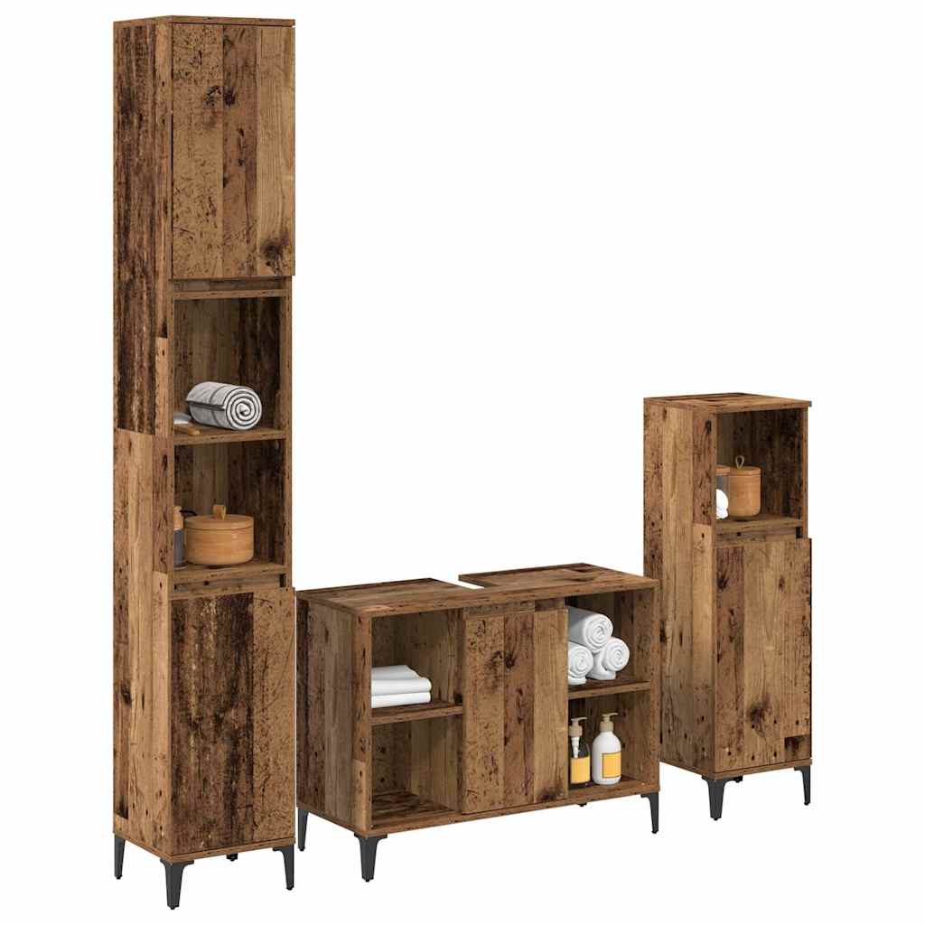 3-tlg. Badmöbel-Set Räuchereiche Holzwerkstoff