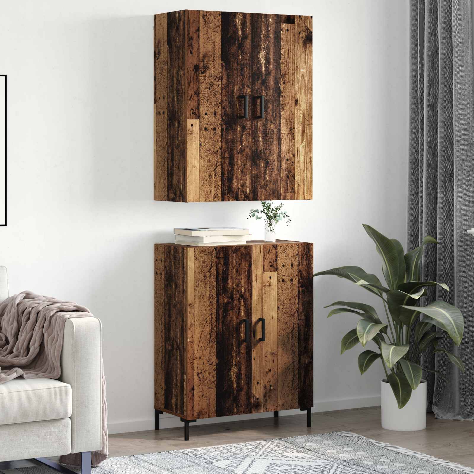 Highboard Betongrau 69,5x34x180 cm Holzwerkstoff