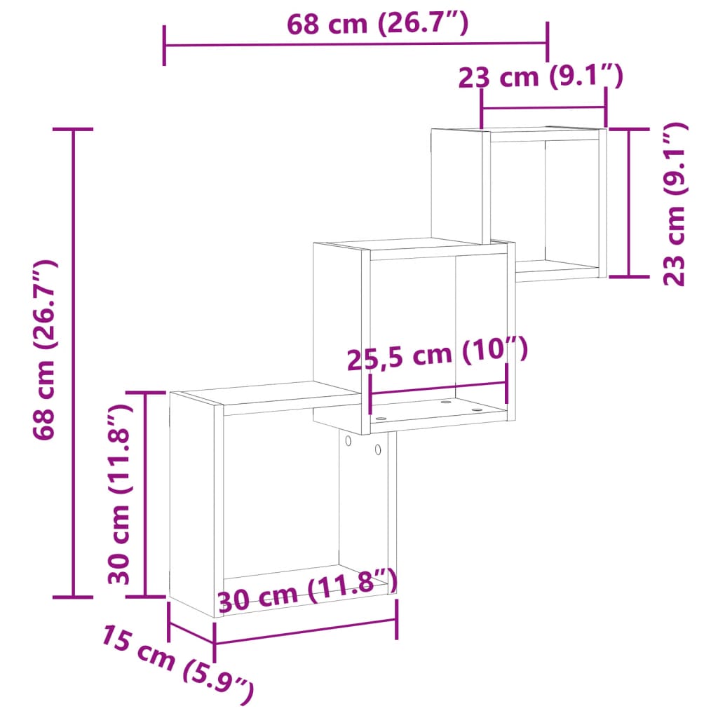 Cube Wandregale Weiß 68x15x68 cm Holzwerkstoff