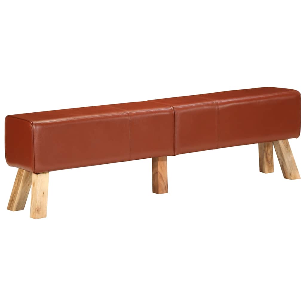 Bank Turnbock-Design 160cm Braun Echtleder Massivholz Akazie