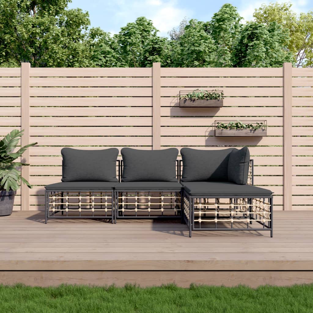 5-tlg. Garten-Lounge-Set mit Kissen Anthrazit Poly Rattan