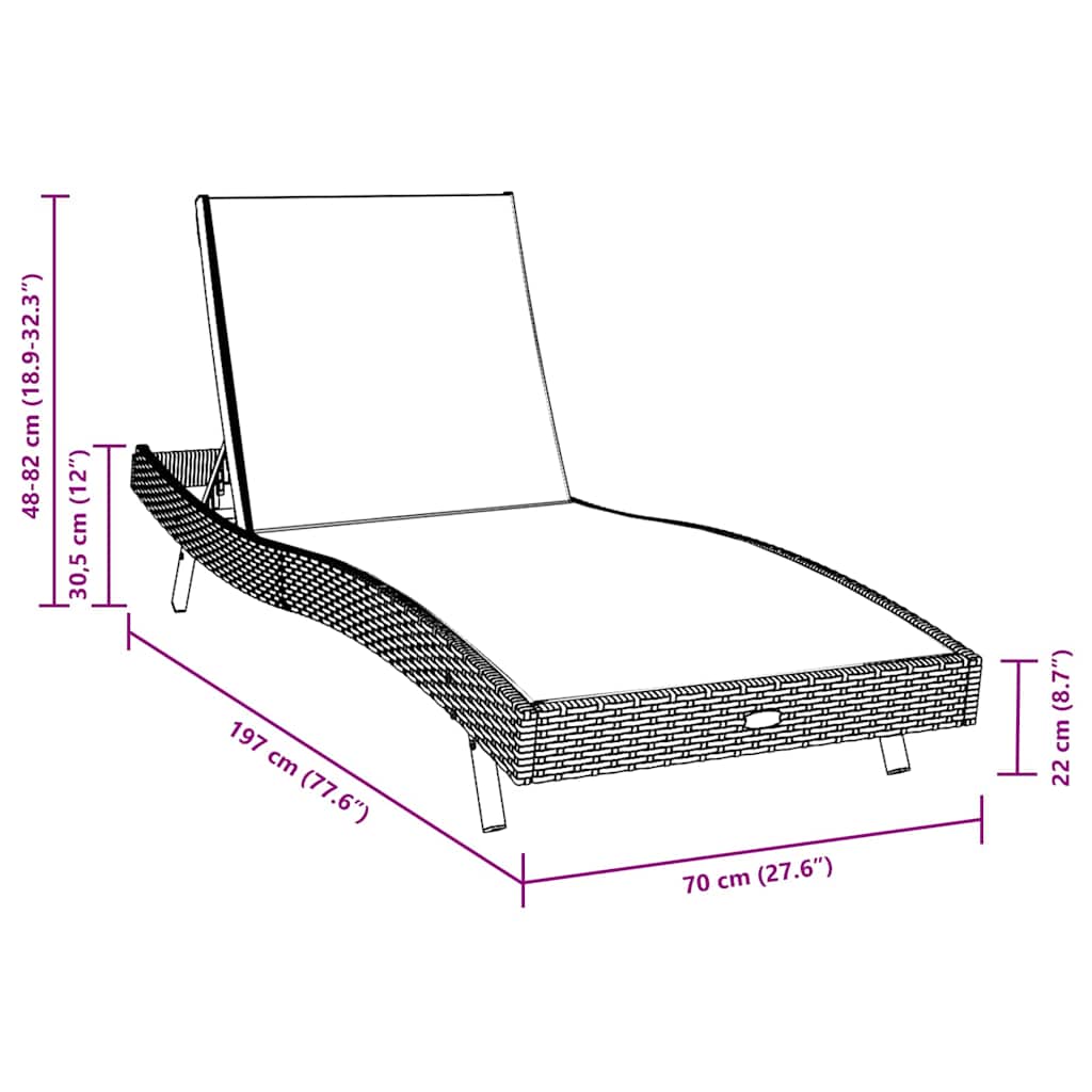 Sonnenliege 3 pcs Braun 197 x 70 x 82 cm Poly-Rattan