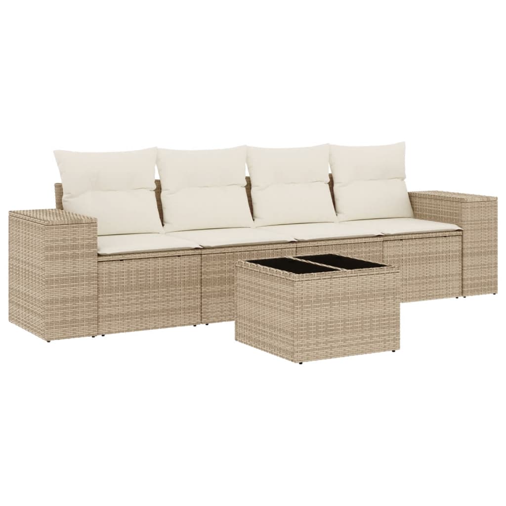 5-tlg. Garten-Sofagarnitur mit Kissen Schwarz Poly Rattan