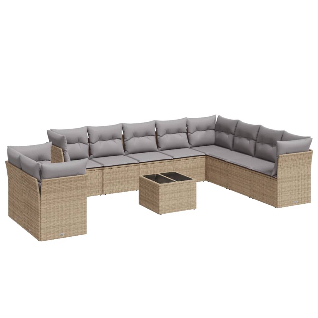 10-tlg. Garten-Sofagarnitur mit Kissen Schwarz Poly Rattan
