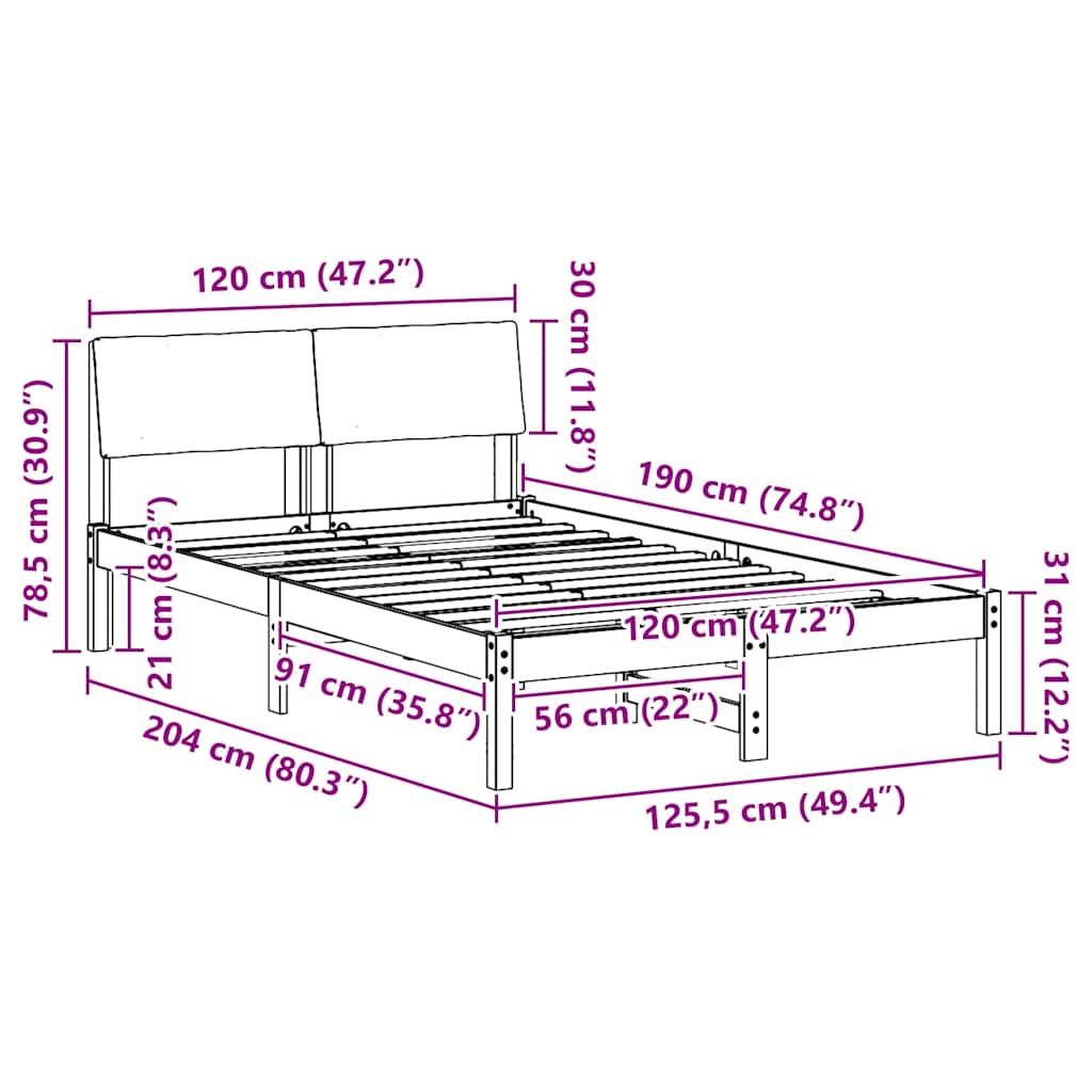 Bettgestell Braun und hellgrau 200 x 200 cm Massivholz Kiefer