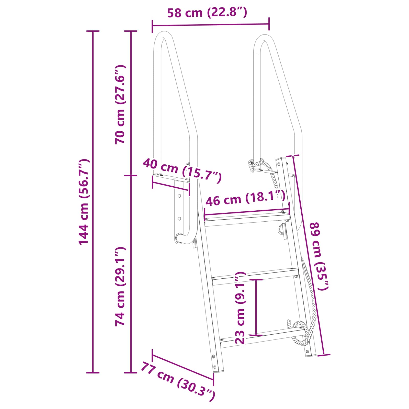 3-Stufen Dockleiter Silber 58 x 77 x 144 cm Aluminium