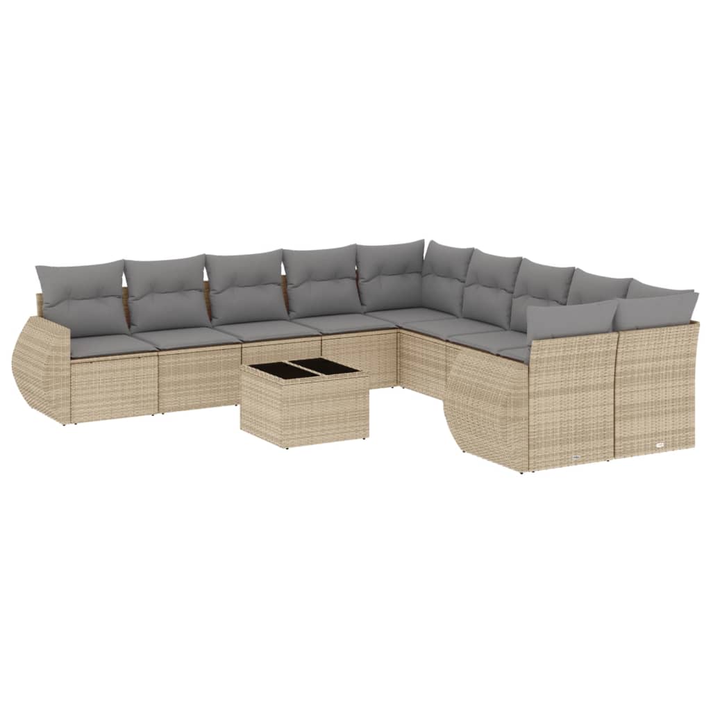 10-tlg. Garten-Sofagarnitur mit Kissen Schwarz Poly Rattan