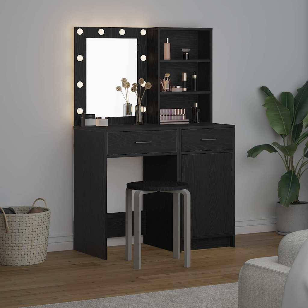 Schminktischset mit LED mit Schubladen 2 pcs Weiß Holzwerkstoff