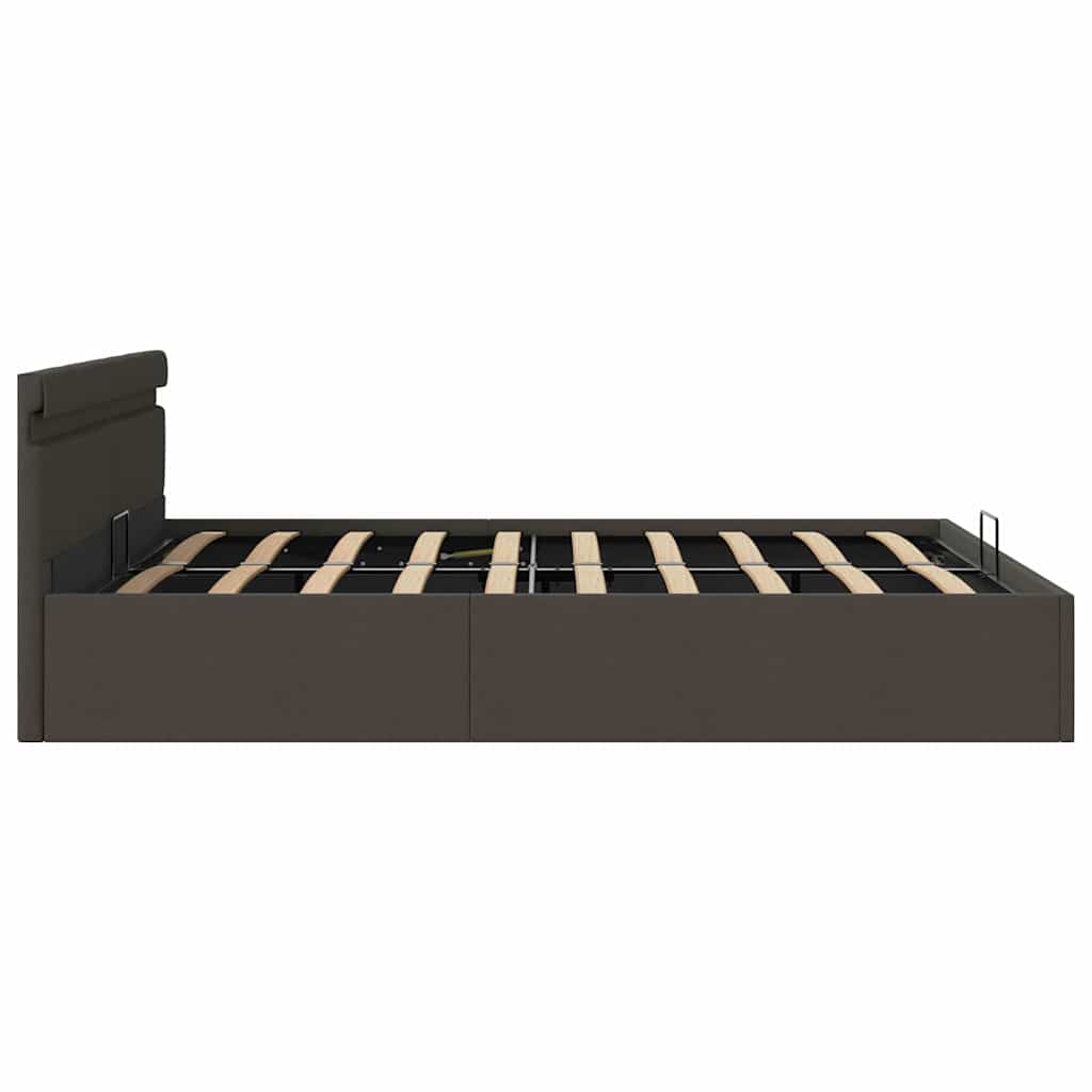 Bett mit Bettkasten Hydraulisch LED Dunkelgrau Stoff 90x200 cm