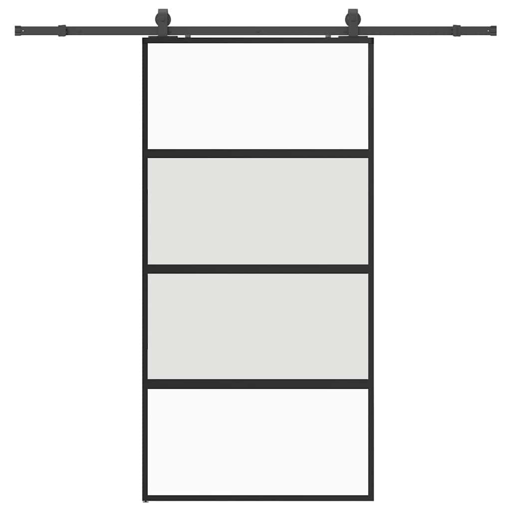 Schiebetür mit Beschlag Schwarz 76x205 cm Hartglas