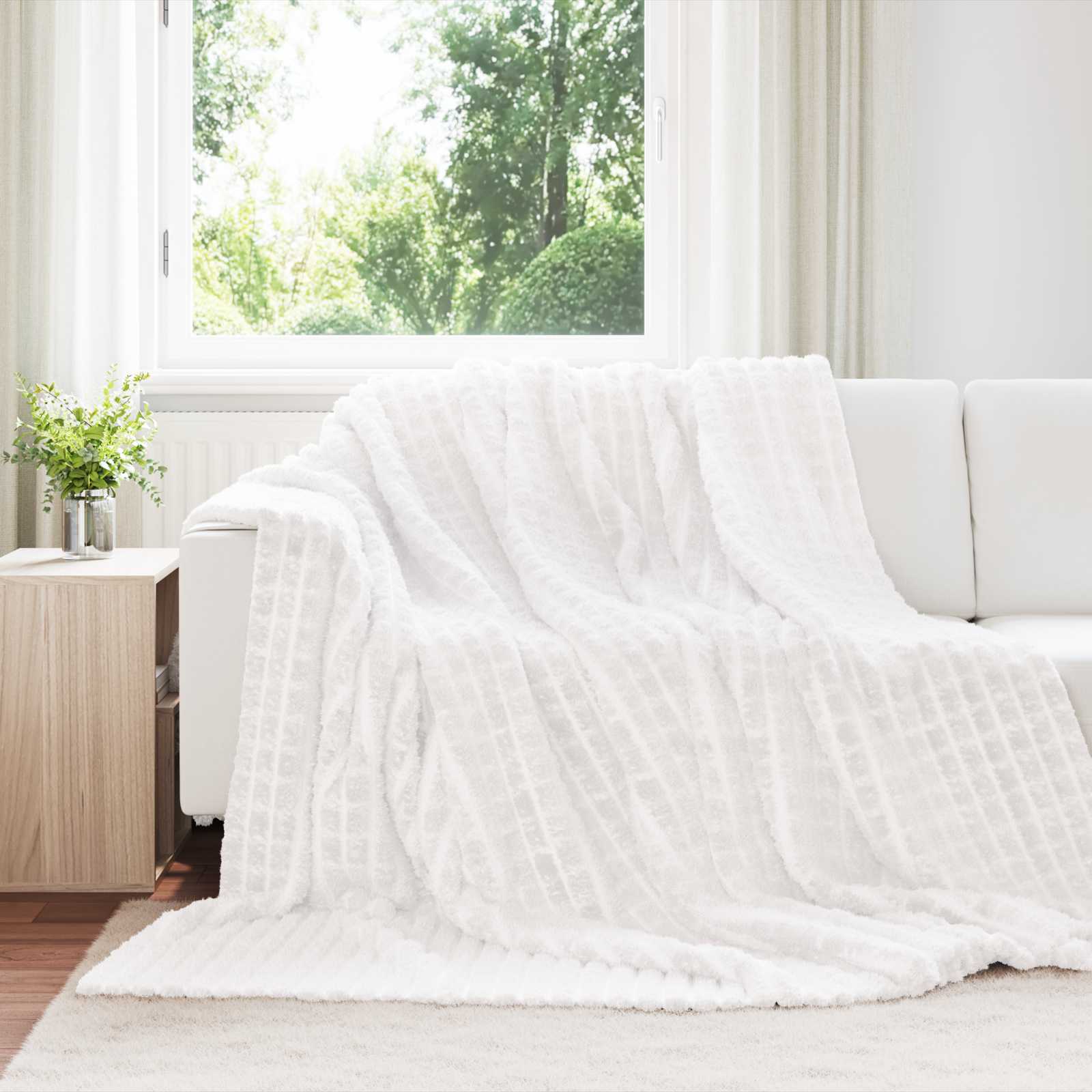 Überwurfdecke Beige 150 x 130 cm Fleece