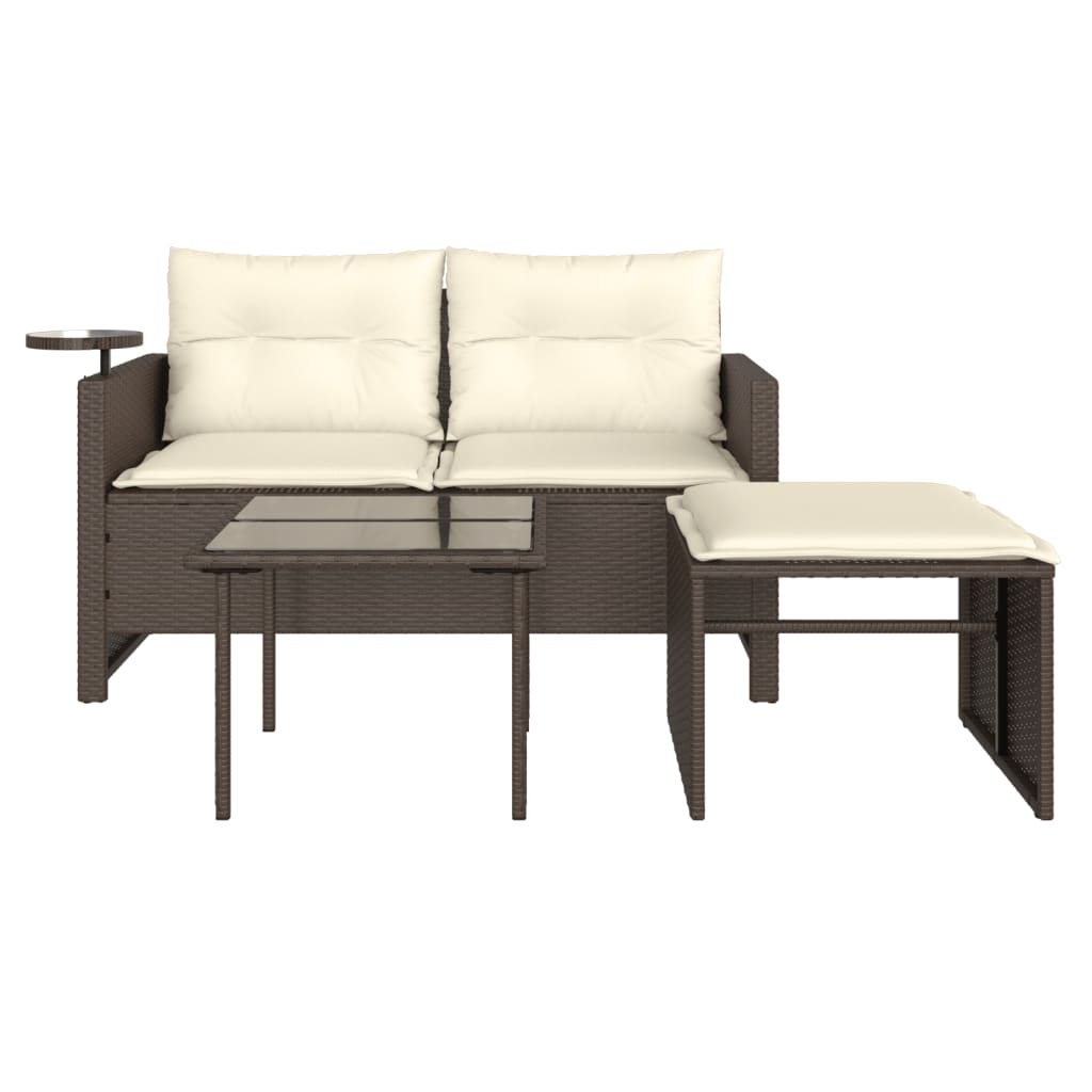 3-tlg. Garten-Sofagarnitur mit Kissen Schwarz Poly Rattan