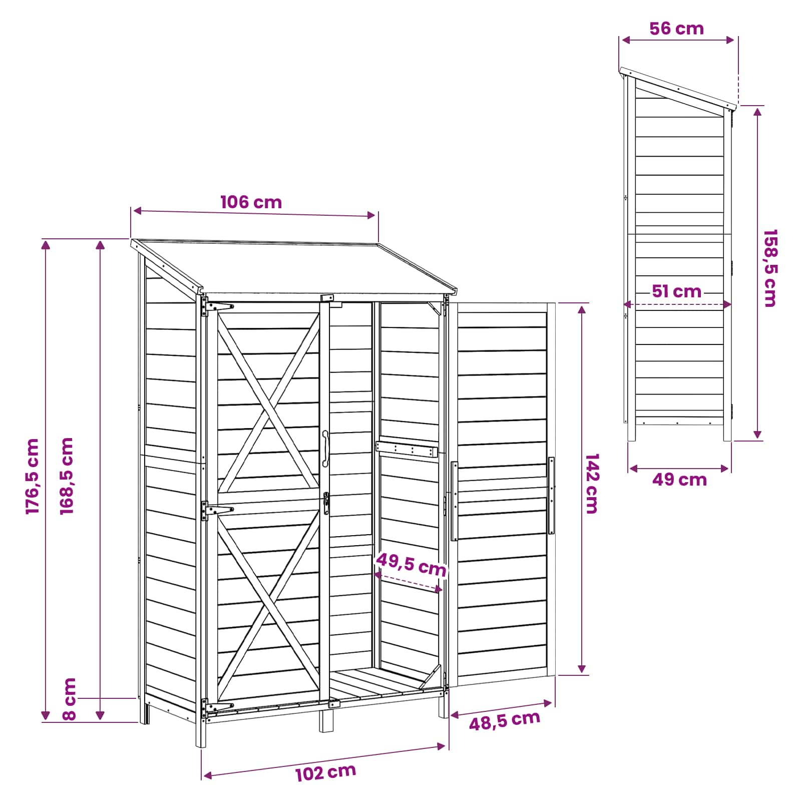 Gartenschuppen Natur 59,5 x 56 x 113,5 cm Massivholz aus Fichte