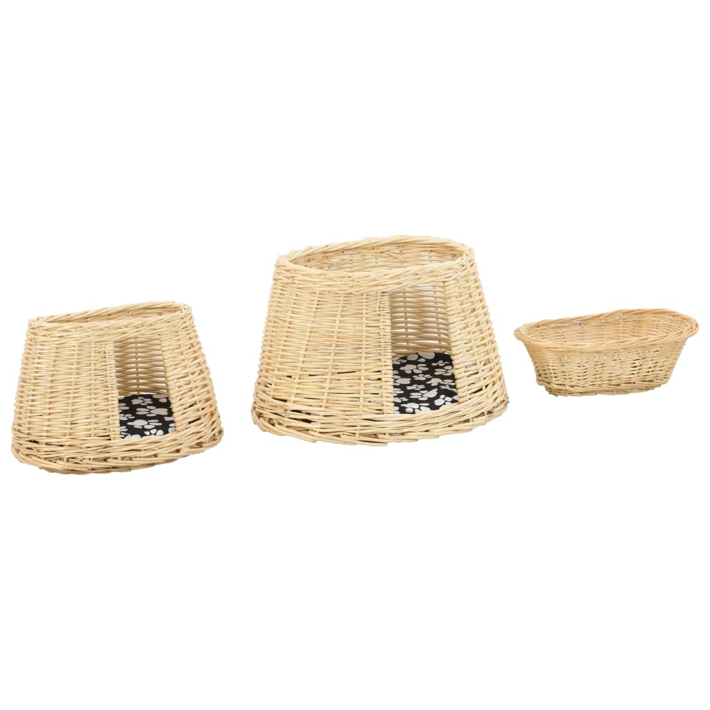 3-tlg. Katzenkorb-Set mit Kissen Grau 47x34x60 cm Natur Weide