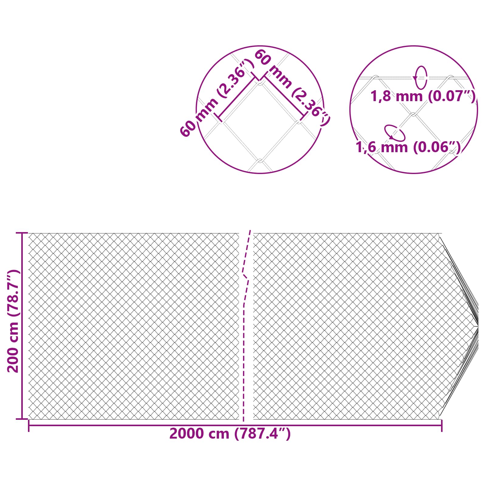 Kettenzaun Verzinkt 2 x 10 m Glas