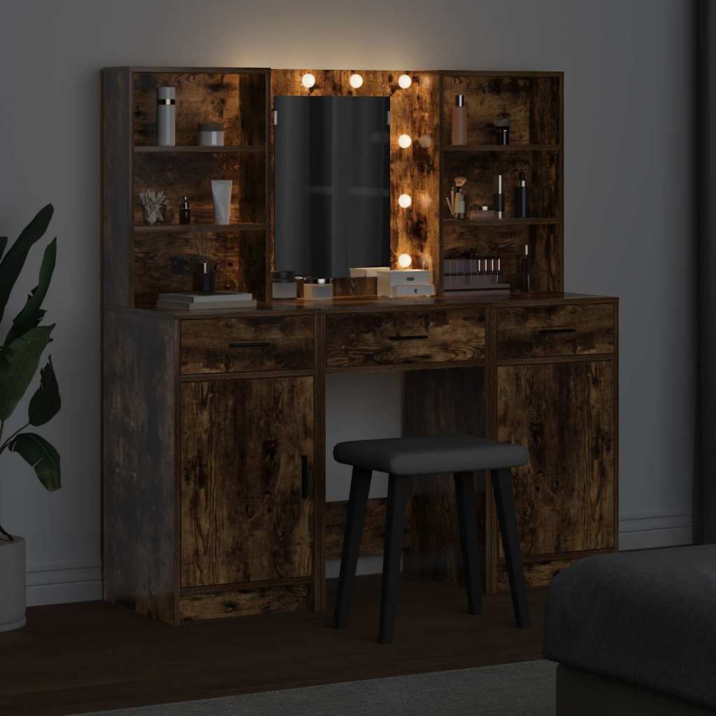 Schminktischset mit LED mit Schubladen 3 pcs Weiß Holzwerkstoff
