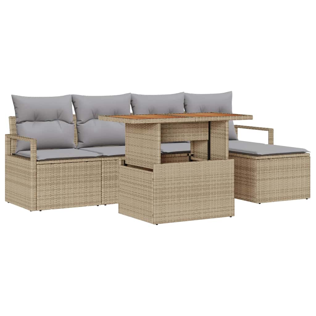 Garten Essgruppe mit Kissen 6 pcs Schwarz und Creme