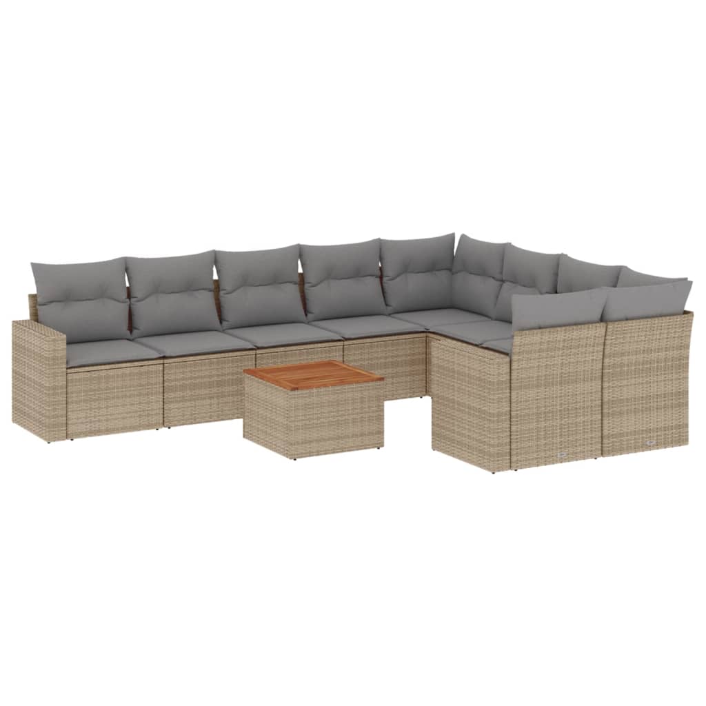 10-tlg. Garten-Sofagarnitur mit Kissen Schwarz Poly Rattan