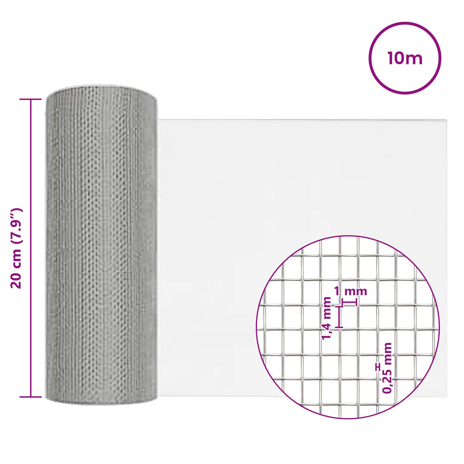 Drahtzäune 100 x 500 cm Mesh Edelstahl 201 Silber