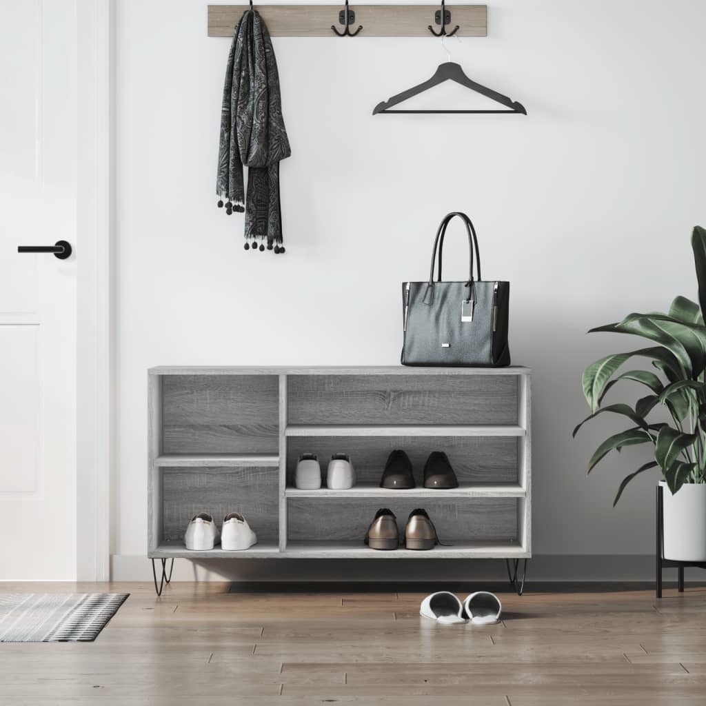 Schuhregal Betongrau 102x36x60 cm Holzwerkstoff