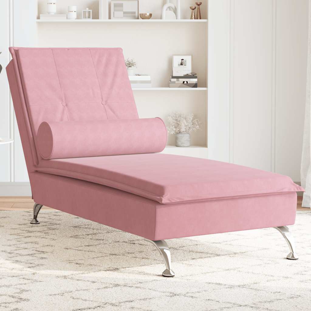 Massage-Chaiselongue mit Nackenrolle Hellgrau Samt