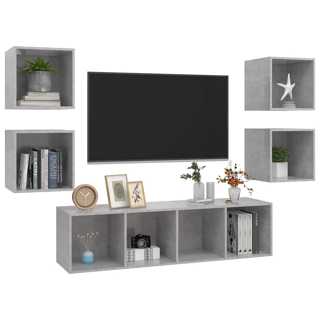 5-tlg. TV-Schrank-Set Grau Holzwerkstoff