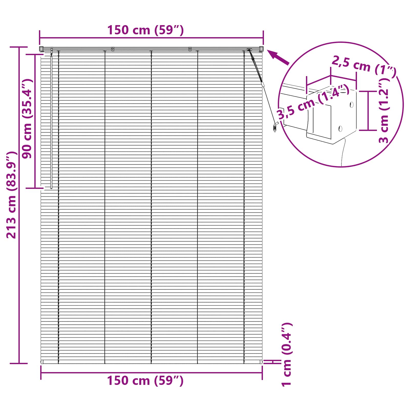 Jalousie Silber Grau 150 x 40 cm 25 mm PVC