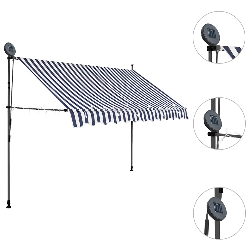 Einziehbare Markise Handbetrieben mit LED 100 cm Blau und Weiß