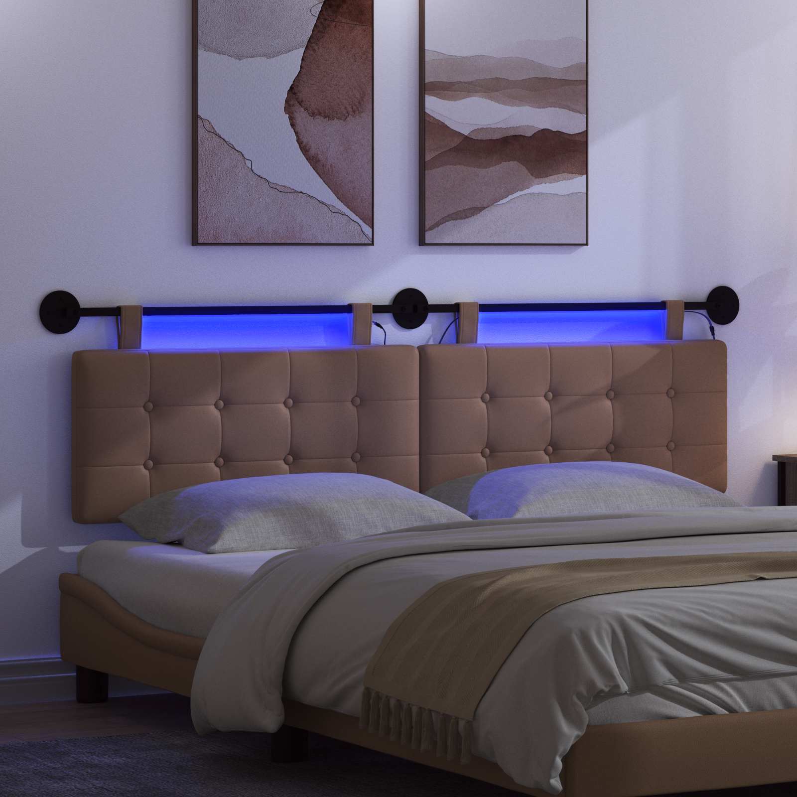Hängendes Kopfteil Mit LED Licht Creme Kunstleder