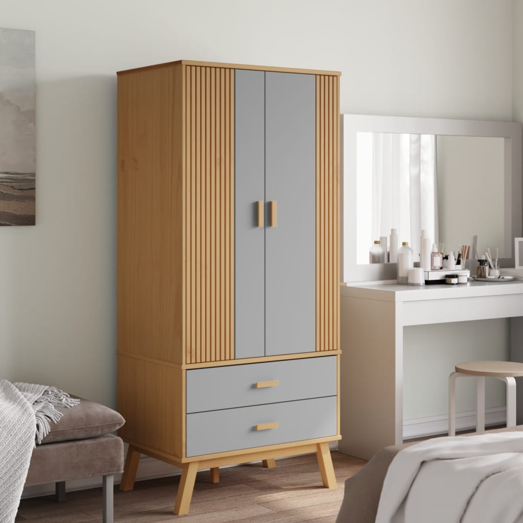 Kleiderschrank OLDEN Braun 76,5x53x172 cm Massivholz Kiefer