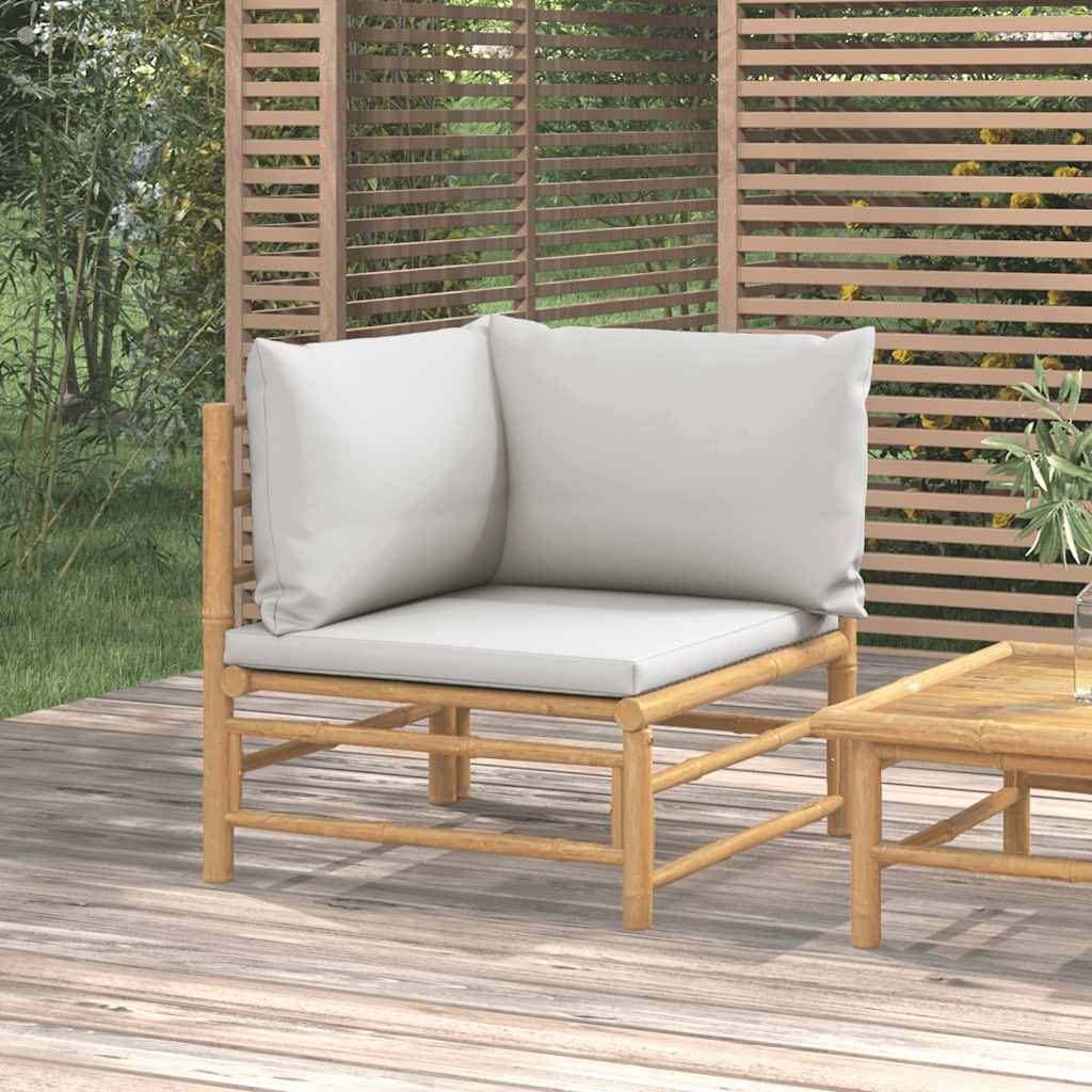 3-tlg. Garten-Lounge-Set mit Hellgrauen Kissen Bambus