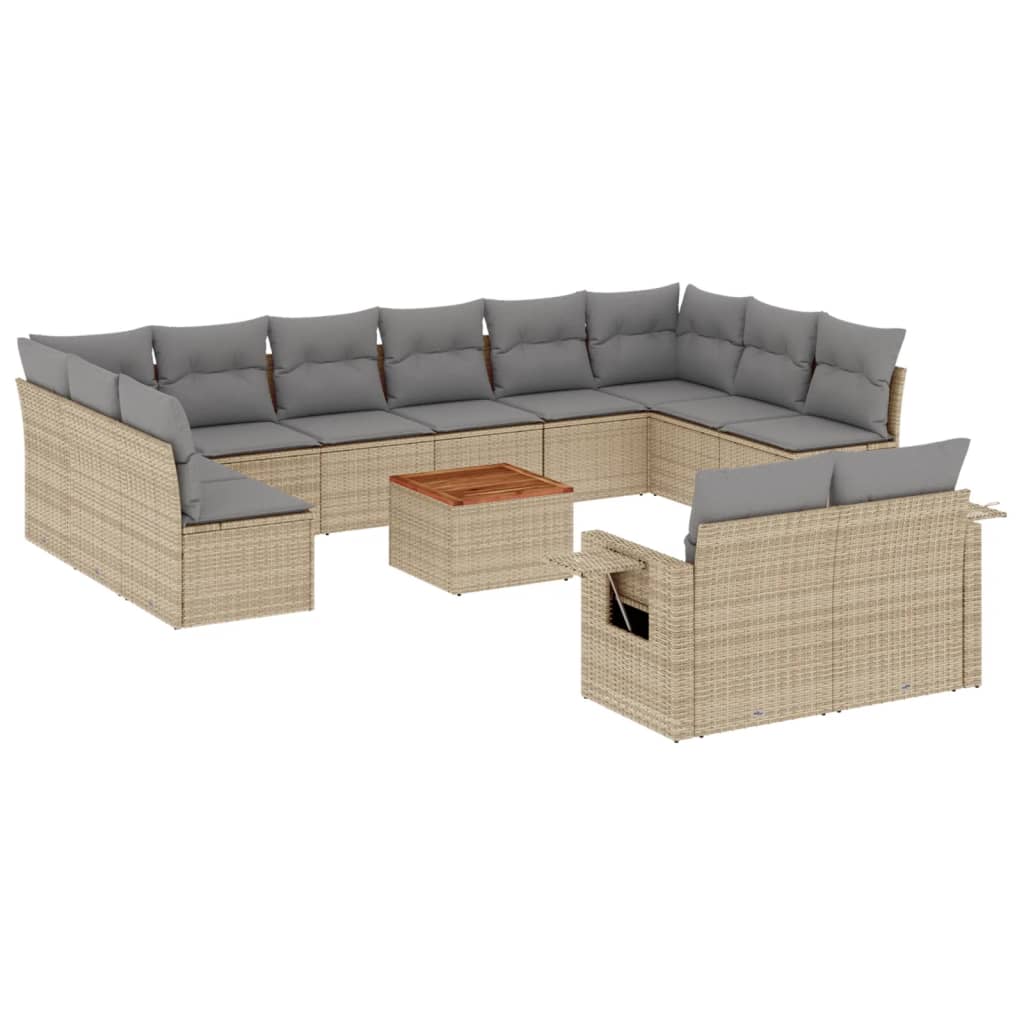 13-tlg. Garten-Sofagarnitur mit Kissen Schwarz Poly Rattan